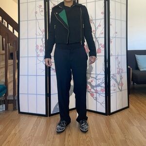 Kenzo Black and Green Cropped Wool Biker Nautical Jacket